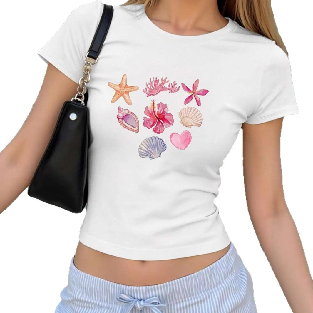 Damen Crop-T-Shirt mit maritimen Aufdrucken R&B