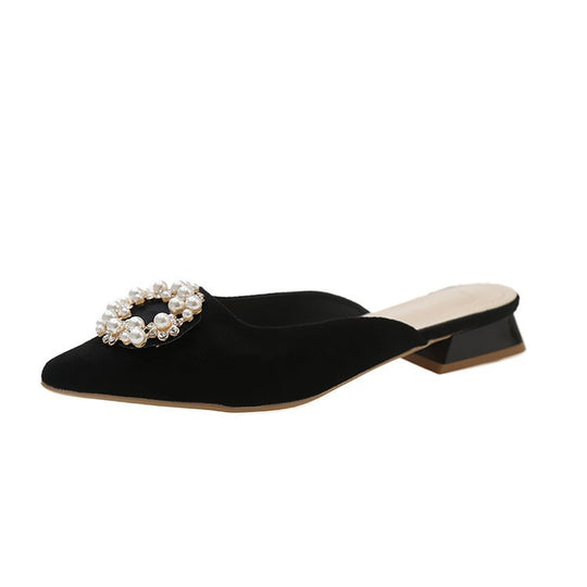 Damen elegante Mules mit funkelndem Perlenakzent R&B