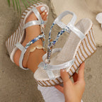 Damen Wedge-Sandalen mit dekorativem Riemendesign und stylishen Verzierungen R&B