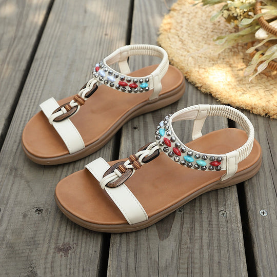 Damen modische Zehentrenner-Sandalen mit glitzernden Akzenten und elastischem Fersenriemen R&B