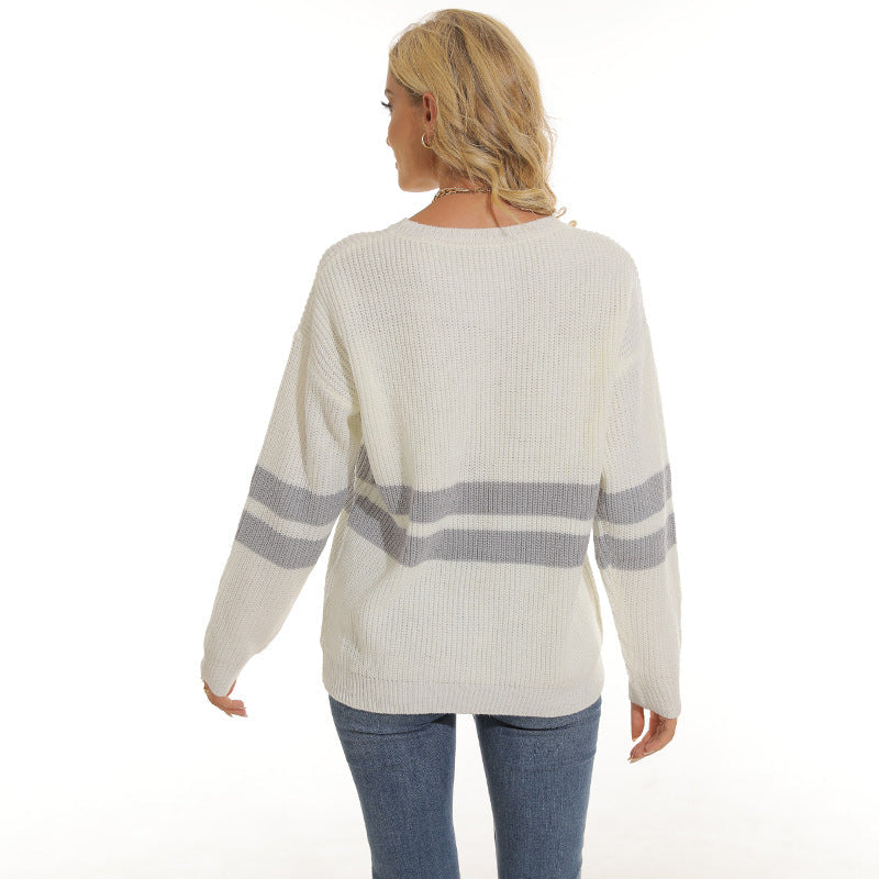 Damen lässiger Pullover mit modischem Streifenmuster R&B