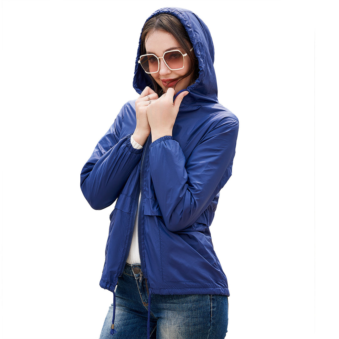 Damen sportliche Windbreaker-Jacke mit verstellbarer Kapuze und elastischen Bündchen R&B