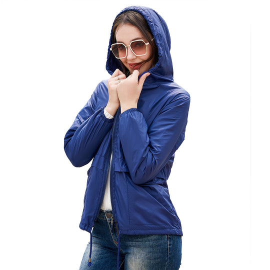 Damen sportliche Windbreaker-Jacke mit verstellbarer Kapuze und elastischen Bündchen R&B