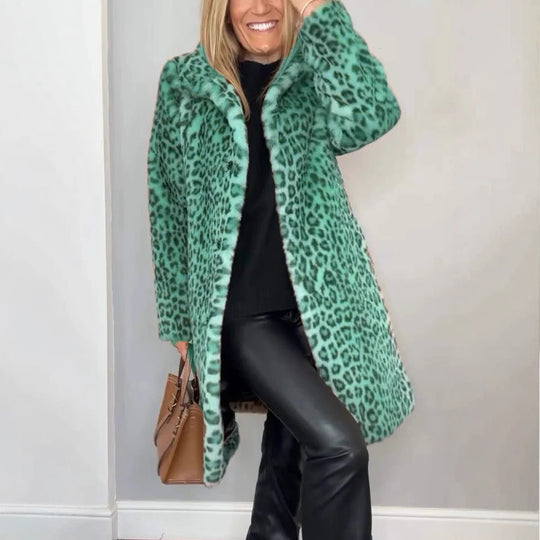 Damen Luxuriöser Teddy-Mantel mit Leopardenmuster und weichem Fleece R&B