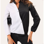 Damen Modische Bluse mit asymmetrischem Farbdesign und Teilungsnähten