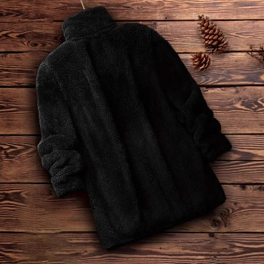 Damen Flauschige Teddyjacke mit hohem Kragen und seitlichen Taschen R&B