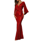 Damen Glamouröses Abendkleid mit schimmernden Pailletten und voluminösen Ärmeln R&B
