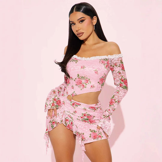 Damen Off-Shoulder Blusenkleid mit floralen Akzenten und asymmetrischem Design R&B