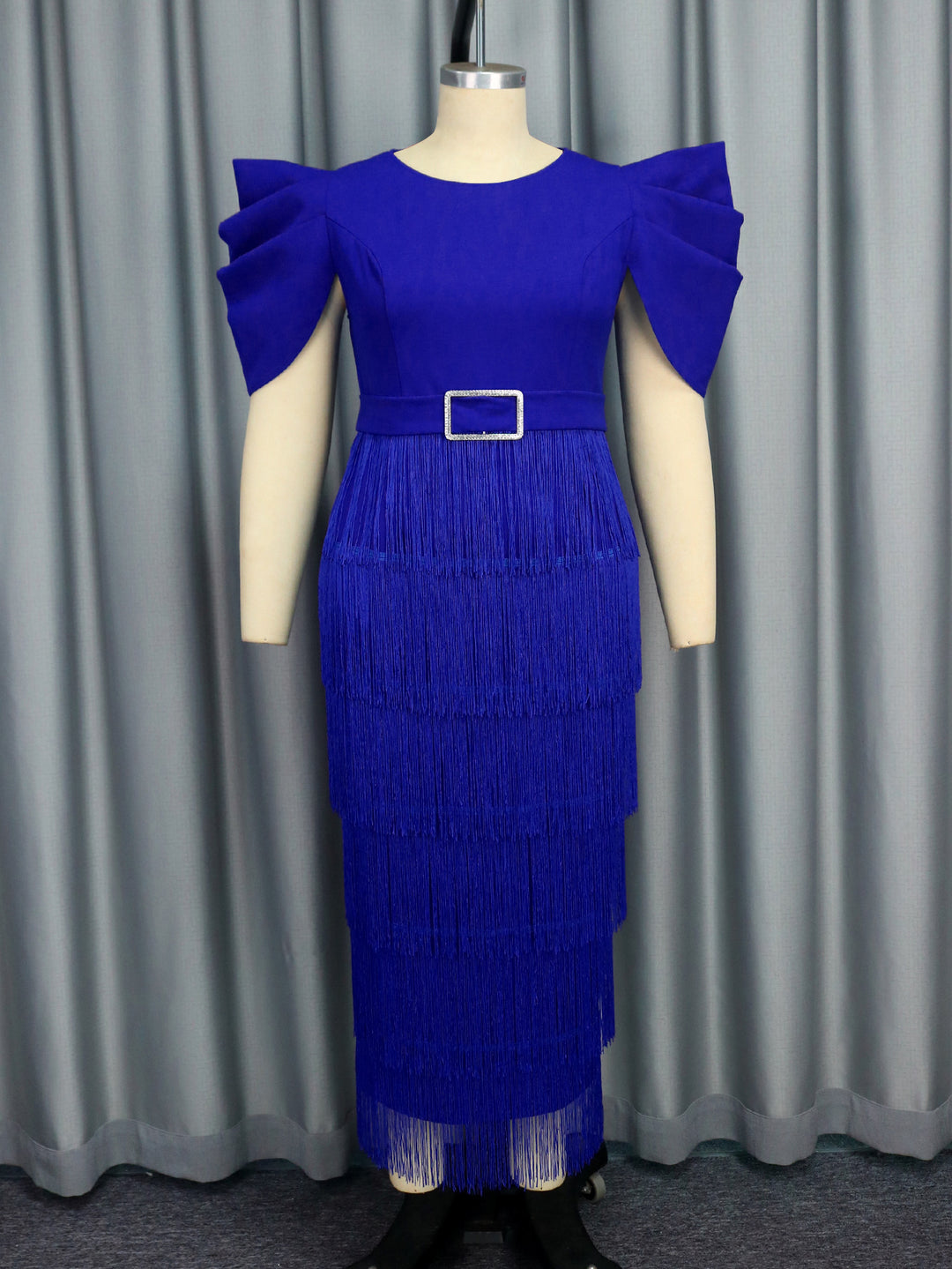 Damen Elegantes Fransen-Maxikleid mit voluminösen Puffärmeln R&B