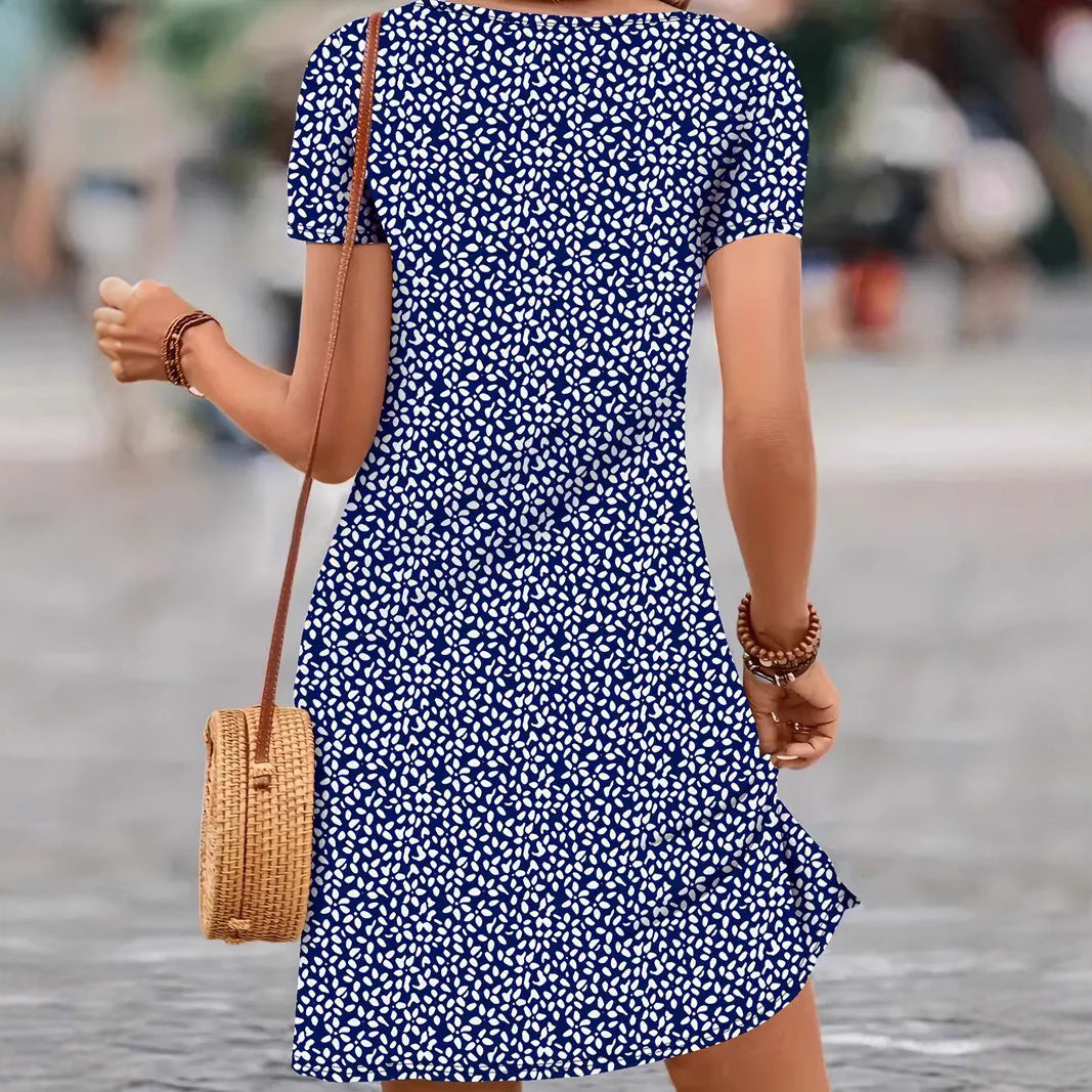 Damen V-Ausschnitt Freizeitkleid mit Blättermuster R&B