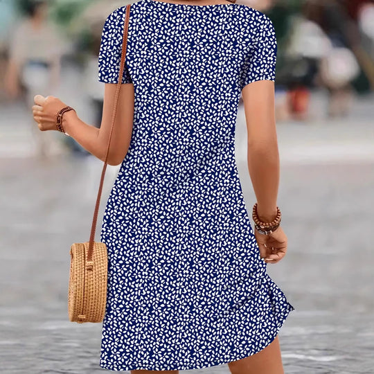 Damen V-Ausschnitt Freizeitkleid mit Blättermuster R&B