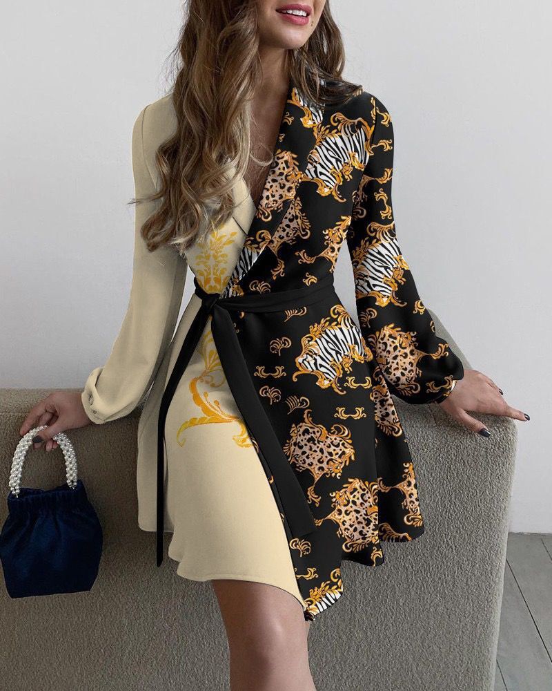 Damen Wickelkleid mit eleganten langen Ärmeln und seitlichem Schlitz R&B