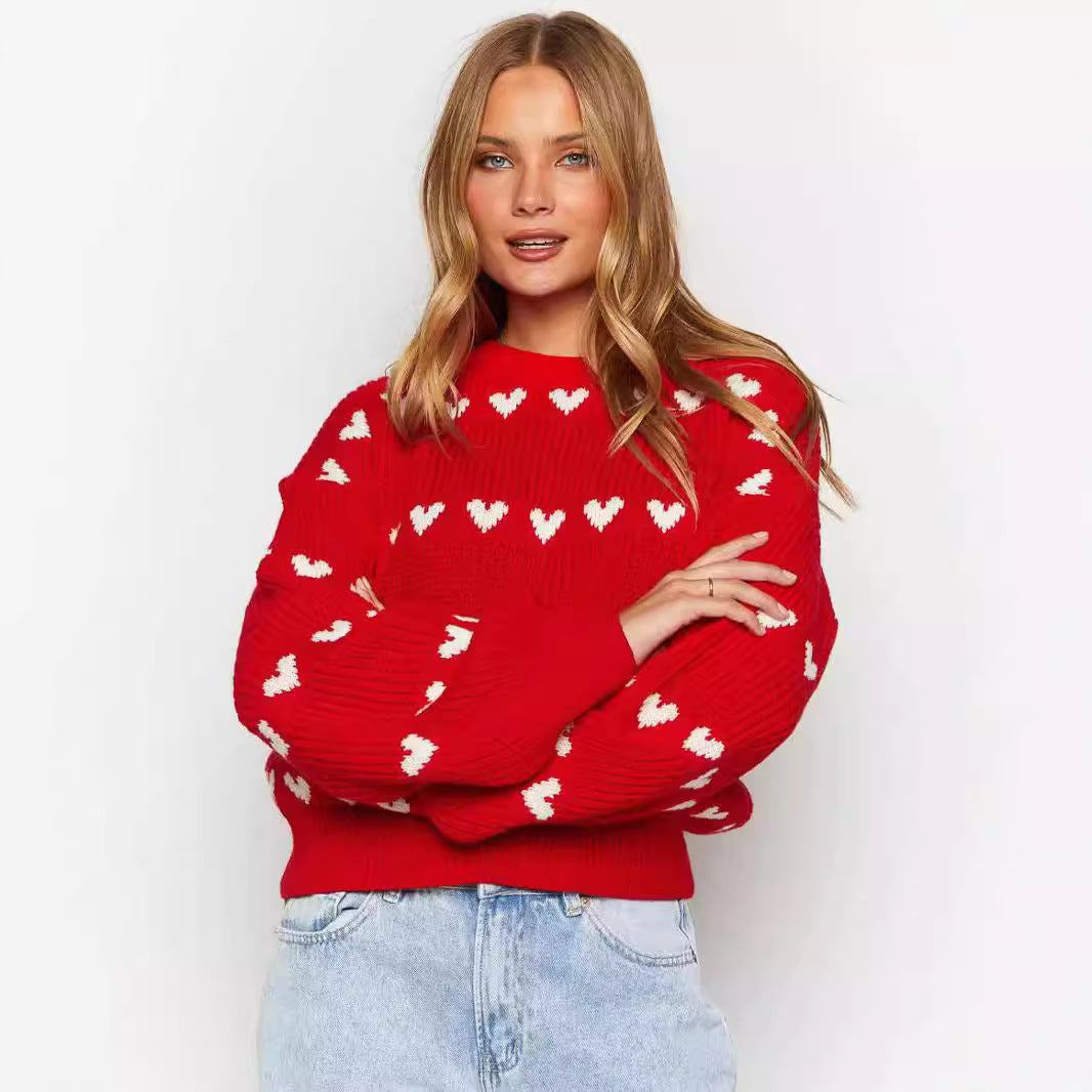 Damen Strickpullover mit Herzmuster und lässigem Schnitt R&B