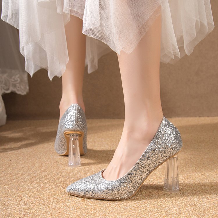 Damen Glitzernde High Heels mit transparentem Blockabsatz R&B
