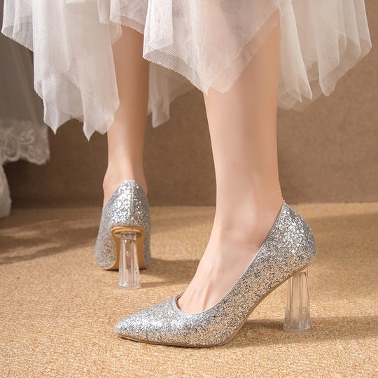 Damen Glitzernde High Heels mit transparentem Blockabsatz R&B