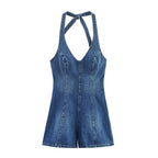Damen Jumpsuit aus Denim mit Kreuzträgern R&B