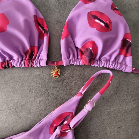 Damen Triangel-Bikini mit verspieltem Lippen-Design R&B