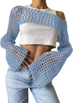 Damen gehäkeltes Langarm-Top mit Off-Shoulder-Design R&B