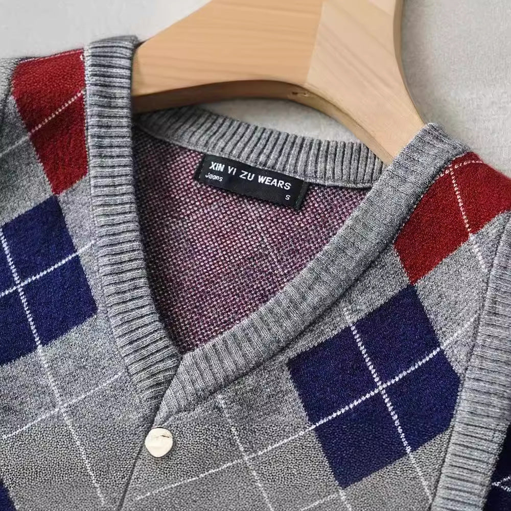 Damen Schickes Strickoberteil mit V-Ausschnitt und Karomuster R&B