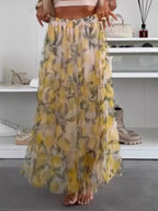 Damen Maxirock mit floralen Lagen und transparentem Design R&B