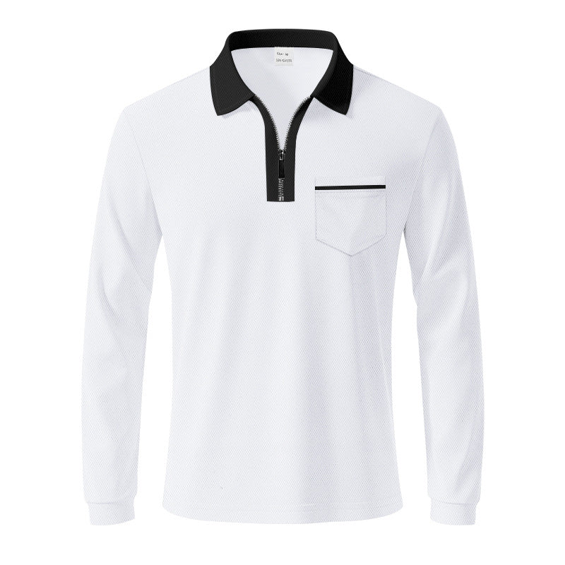 Herren nan langärmeliges Polo mit halbem Reißverschluss, aufgesetzter Brusttasche und feiner Strukturjersey-Qualität R&B