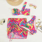 Damen Bunt bedrucktes Bikini-Set mit elegantem Wickelrock und verstellbaren Trägern R&B