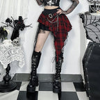 Damen Karo Minirock mit asymmetrischem Schnitt und verziertem Gurt EB