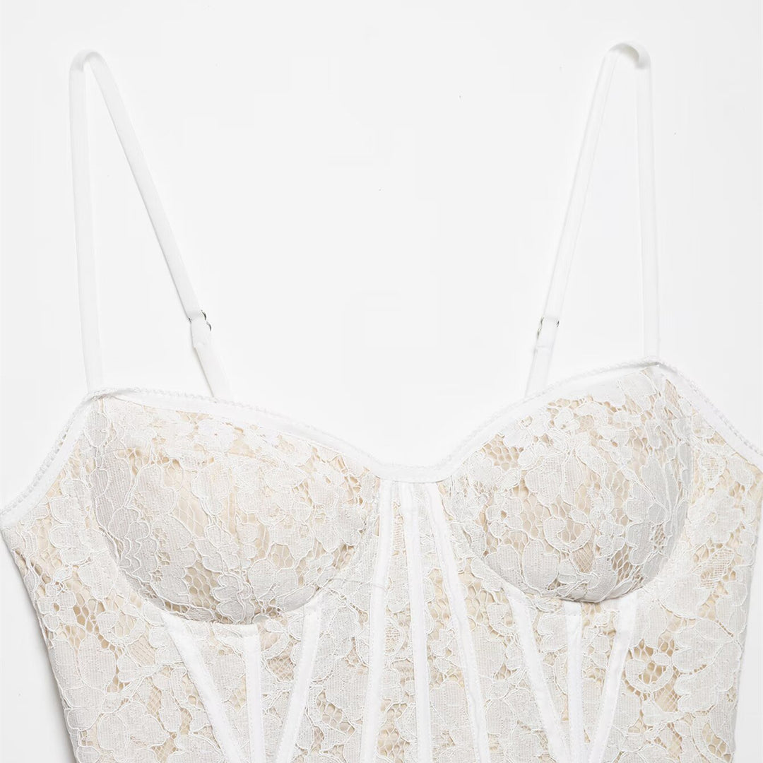 Damen Spitze Corsage Top mit verstellbaren Trägern und Schnürung R&B