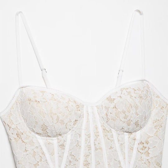 Damen Spitze Corsage Top mit verstellbaren Trägern und Schnürung R&B