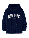 Unisex nan kuscheliger Plüsch-Hoodie mit Chenille-Logo, Kapuze und elastischem Saum R&B