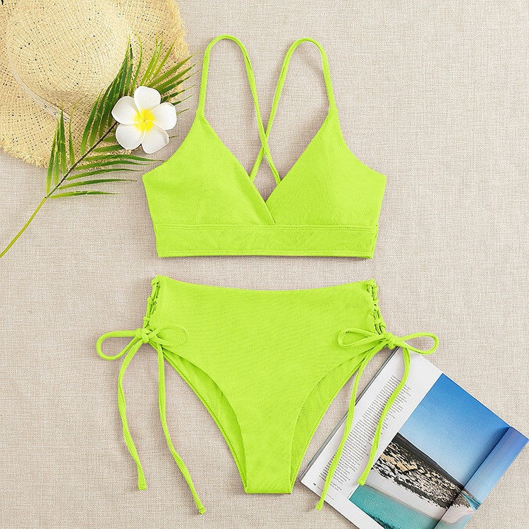 Damen Zweiteiliger Bikini mit verstellbaren Schnürungen und rückseitigem Kreuz-Träger R&B