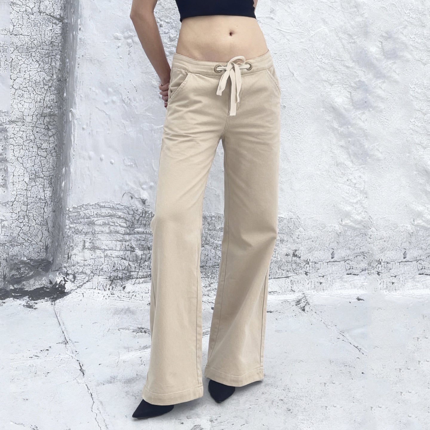 Damen Weite Baumwollhose mit verstellbarem Bund und praktischen Taschen R&B