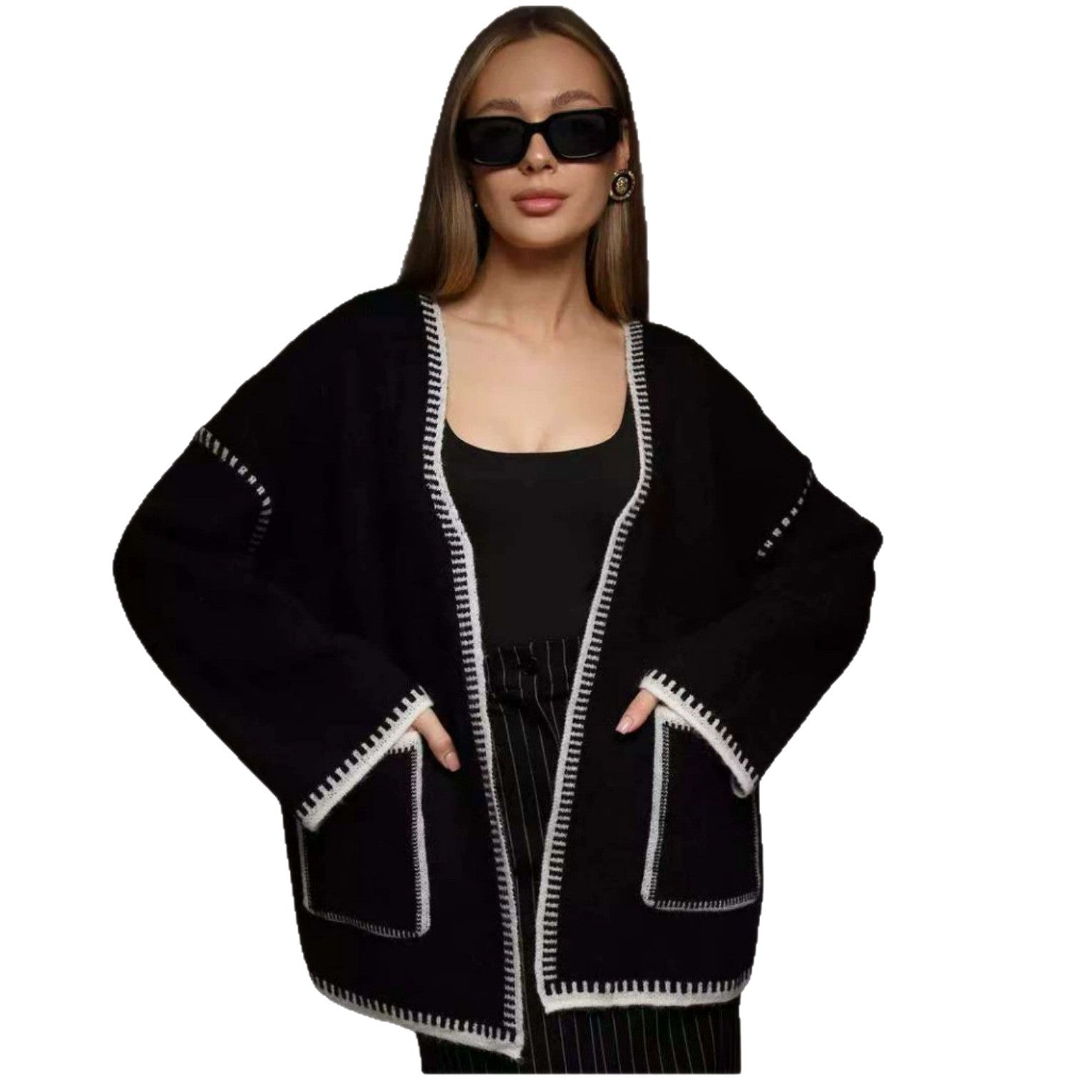 Damen Komfortabler Strickmantel mit Gürtel und praktischen Taschen R&B