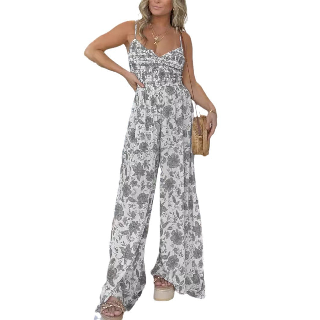 Damen Jumpsuit mit floralem Design und elastischem Oberteil R&B
