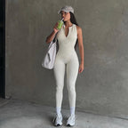 Damen Sportlicher einteiliger Bodysuit mit hohem Kragen und Reißverschluss R&B