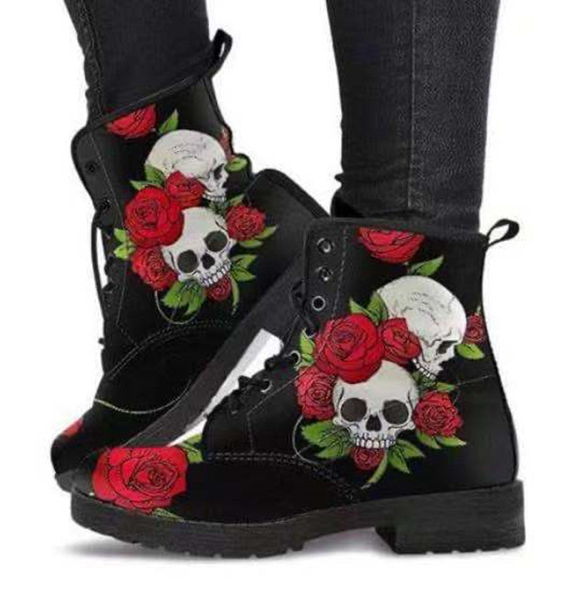 Damen Schnürstiefeletten mit kreativem Totenkopf-Design und robustem Profilsohle R&B