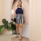 Damen gestreifte Sommer-Shorts mit elastischem Bund und Taillenknotenschnur R&B