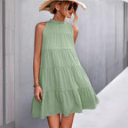 Damen Sommerliches Halterkleid mit Rüschen und schwingendem Rock R&B