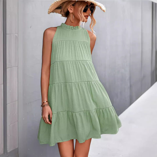 Damen Sommerliches Halterkleid mit Rüschen und schwingendem Rock R&B