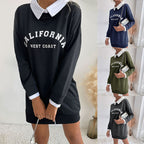 Damen Sweatkleid mit Hemdkragen und sportlichem Schriftzug R&B