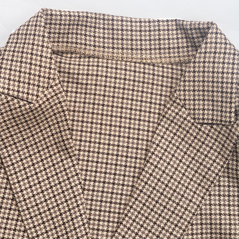 Damen kariertes Oversized Blazerjackett mit doppelter Knopfleiste R&B