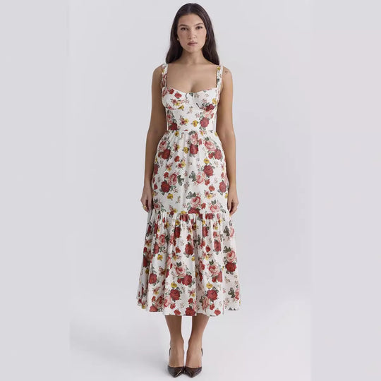 Damen Maxikleid mit floralem Print und voluminösem Rock R&B