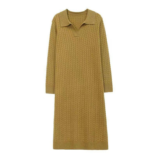 Damen Strickkleid mit klassischem Polokragen und feinem Zopfmuster R&B