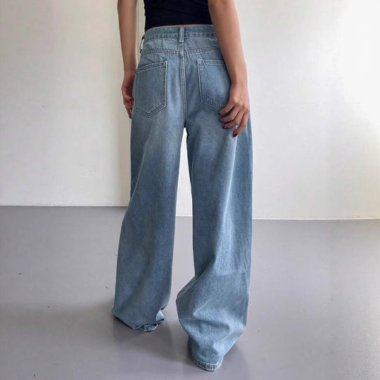 Damen Weite Jeanshose im lässigen Style mit hohem Bund und modischen Details R&B
