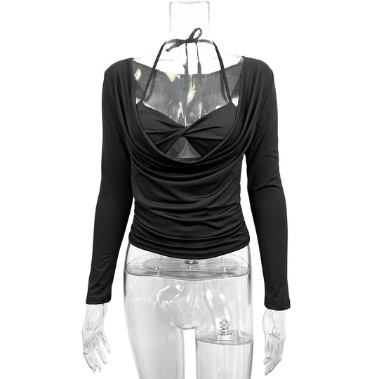 Damen figurbetontes Oberteil mit Raffungen und schulterfreiem Design R&B