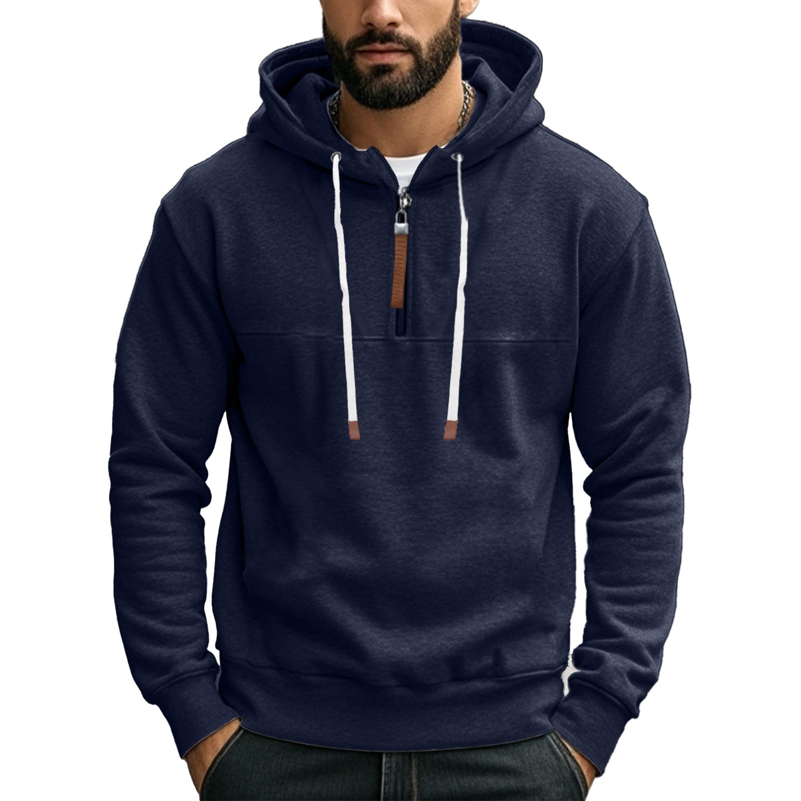 Herren Kapuzensweater mit halbem Reißverschluss und modernem Schnitt R&B