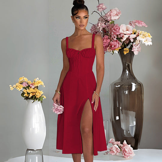 Damen elegante A-Linien Kleid mit charmanten Rüschendetails R&B