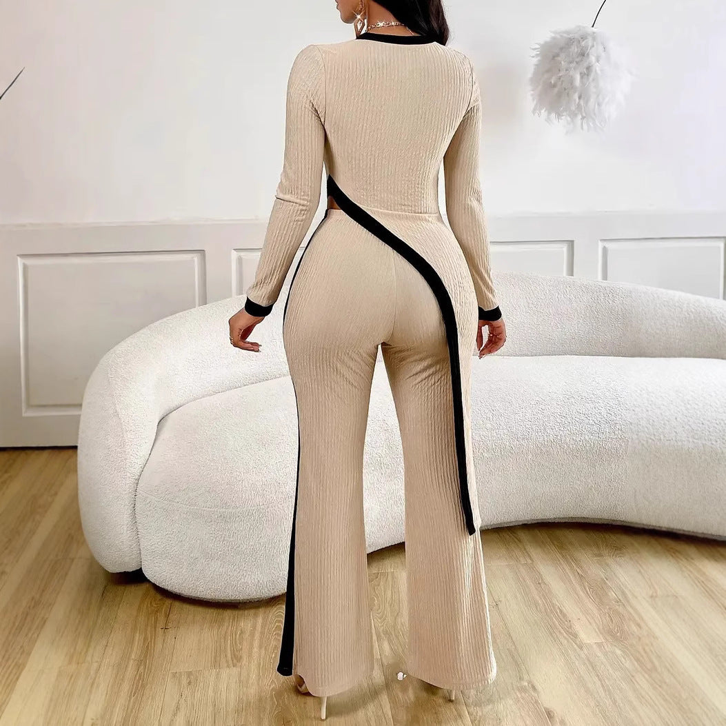 Damen Moderner Jumpsuit mit seitlichem Schlitz und kontrastierenden Akzenten R&B