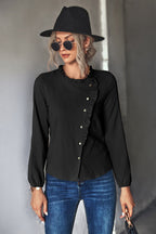 Damen Bluse mit Rüschendetails und dekorativer Knopfleiste R&B