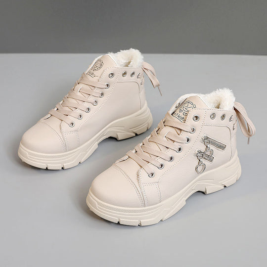 Damen modische High-Top Sneakers mit komfortablem Fleece-Futter und praktischem Reißverschluss R&B